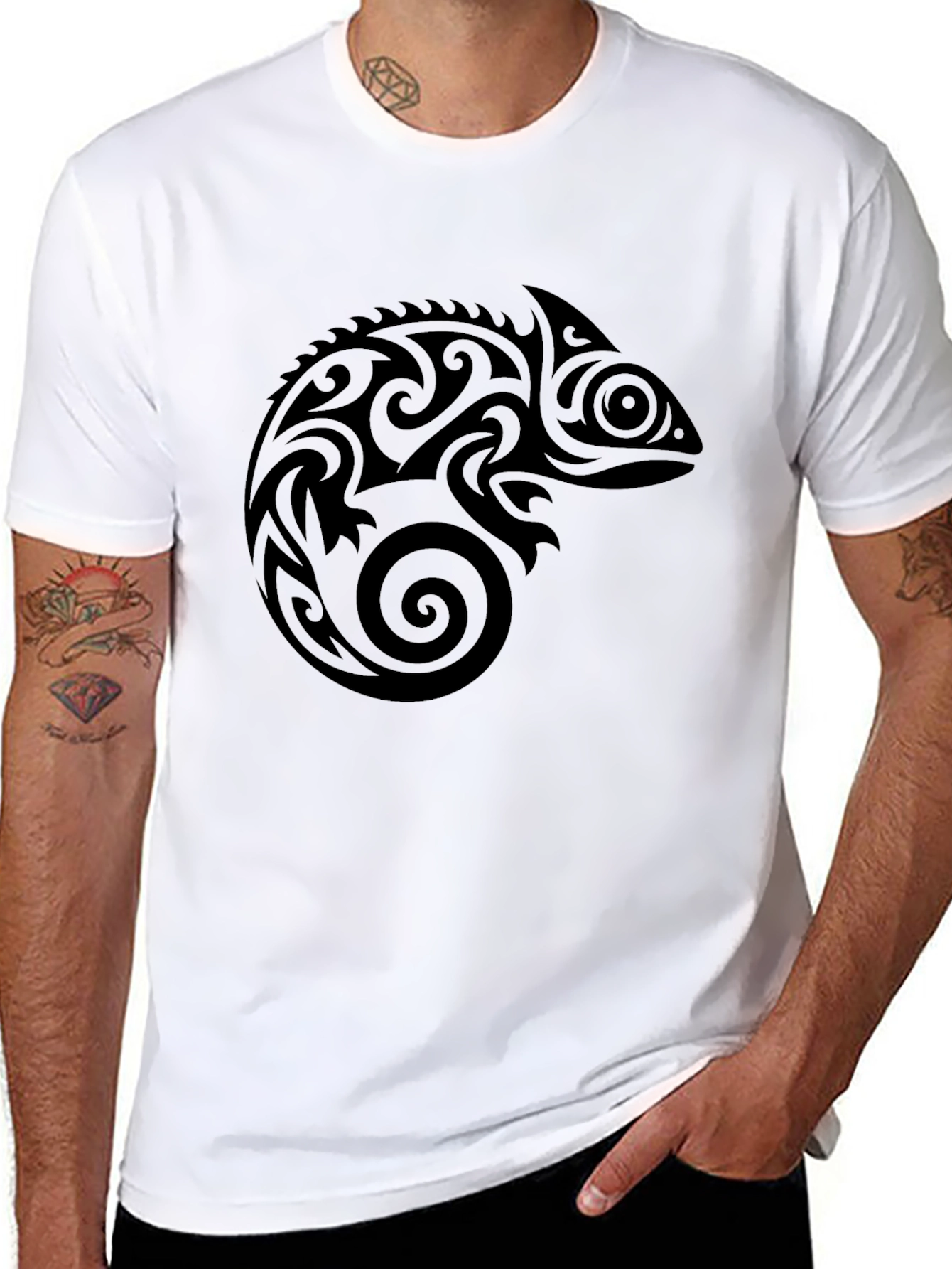 Tribal Chameleon Black T-Shirt