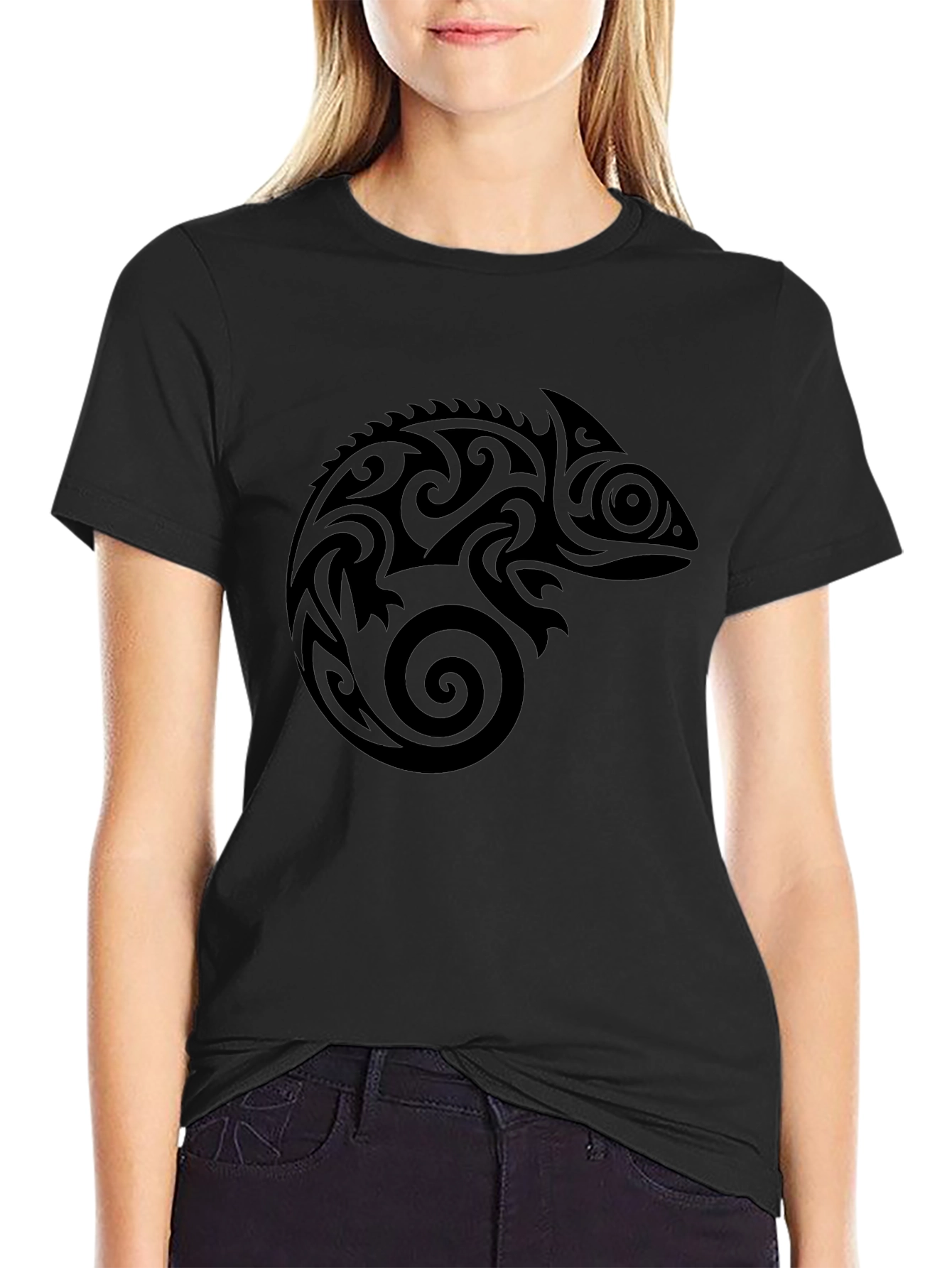 Tribal Chameleon Black T-Shirt
