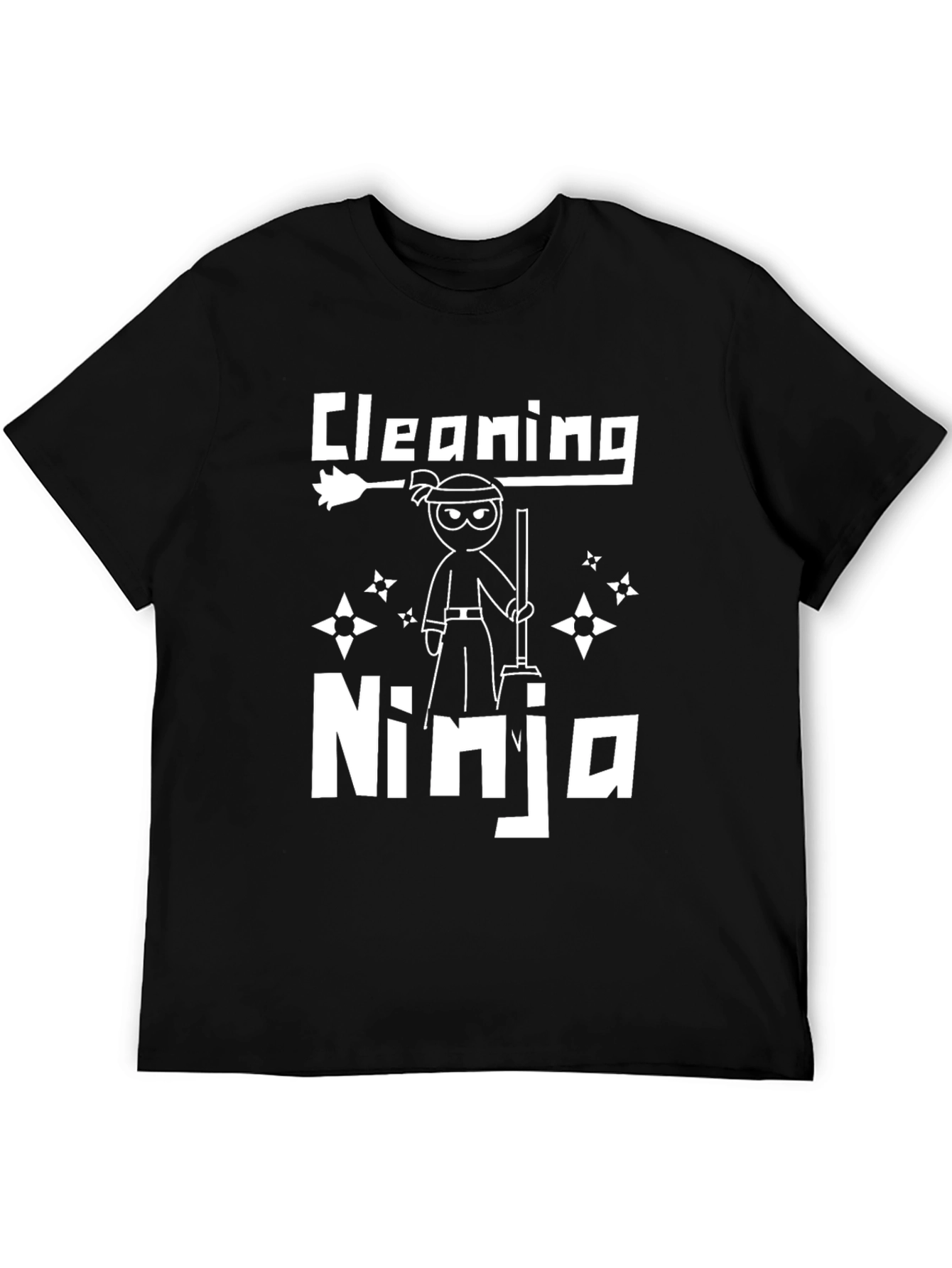 Cleaning Ninja Graphic T-Shirt - Black Crew Neck Tee