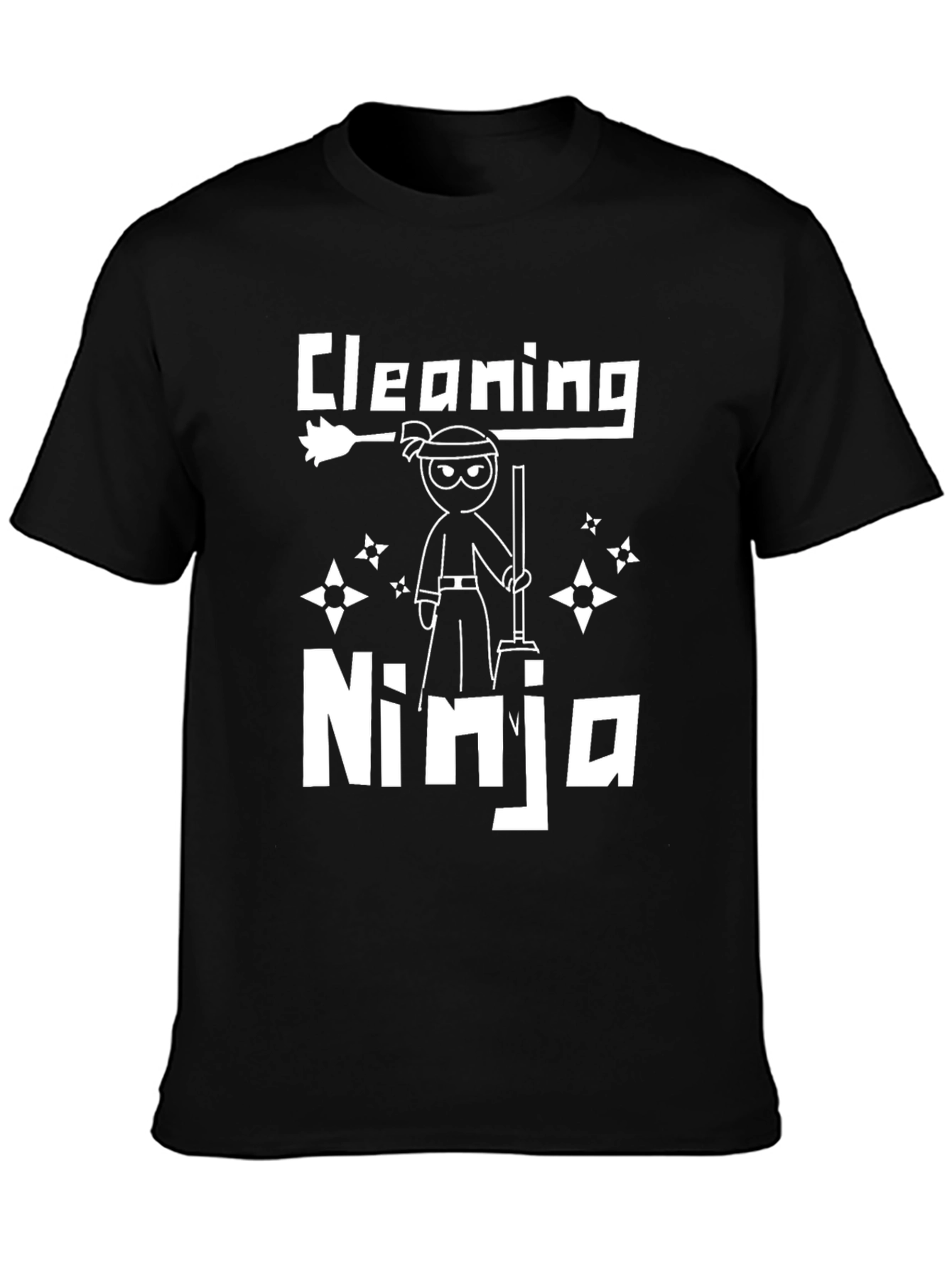 Cleaning Ninja Graphic T-Shirt - Black Crew Neck Tee