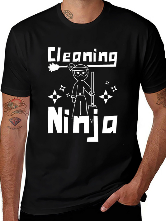 Cleaning Ninja Graphic T-Shirt - Black Crew Neck Tee