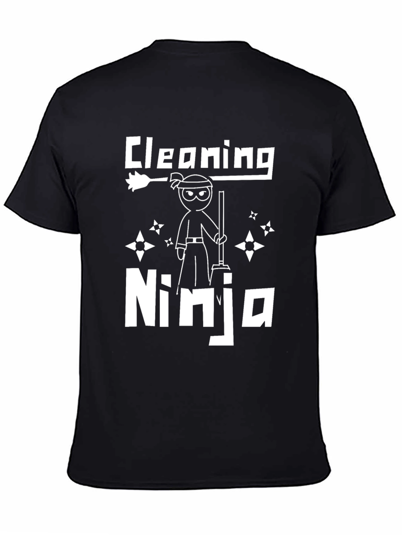 Cleaning Ninja Graphic T-Shirt - Black Crew Neck Tee