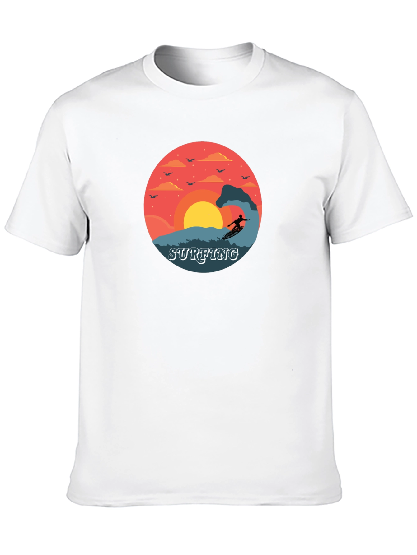 Surfing Sunset Graphic Tee - Black Cotton T-Shirt