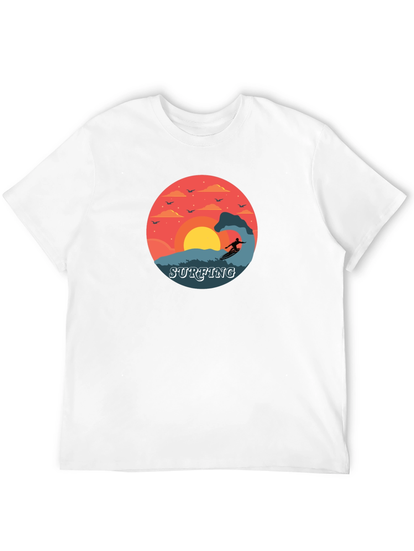 Surfing Sunset Graphic Tee - Black Cotton T-Shirt