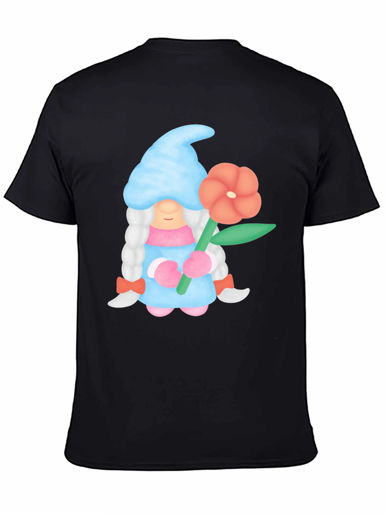 Gnome Holding Flower Black T-Shirt