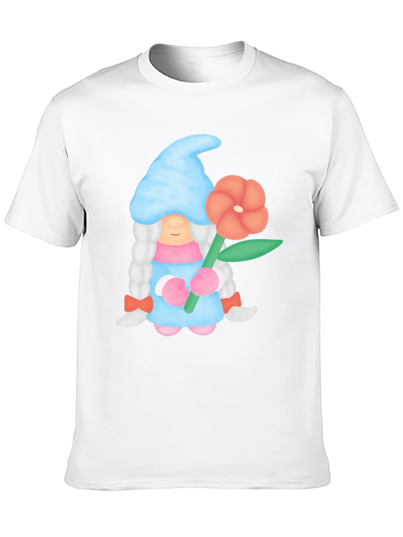Gnome Holding Flower Black T-Shirt