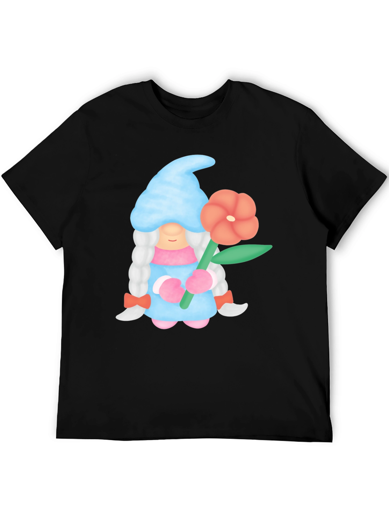 Gnome Holding Flower Black T-Shirt