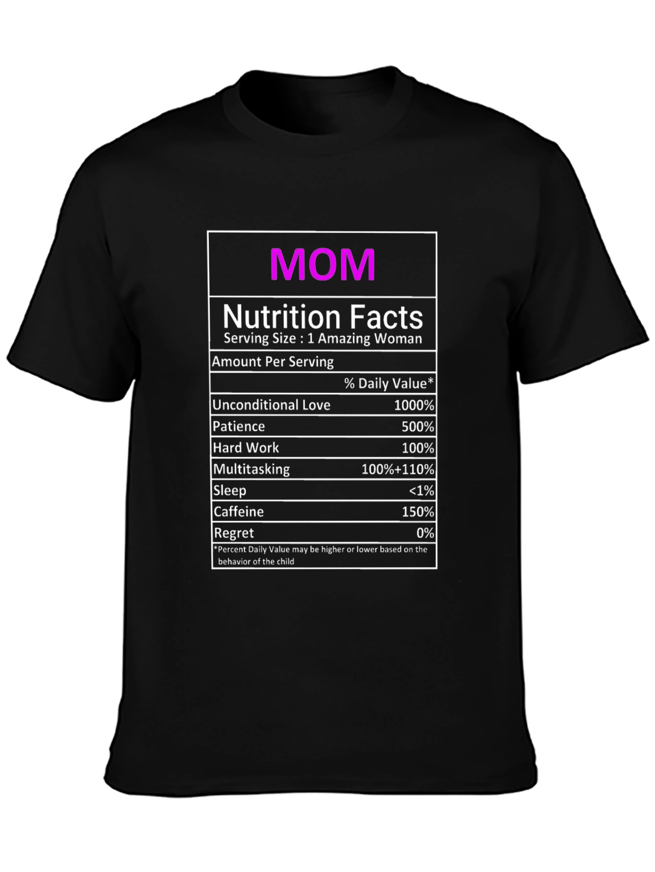 Funny Mom Nutrition Facts Black T-Shirt