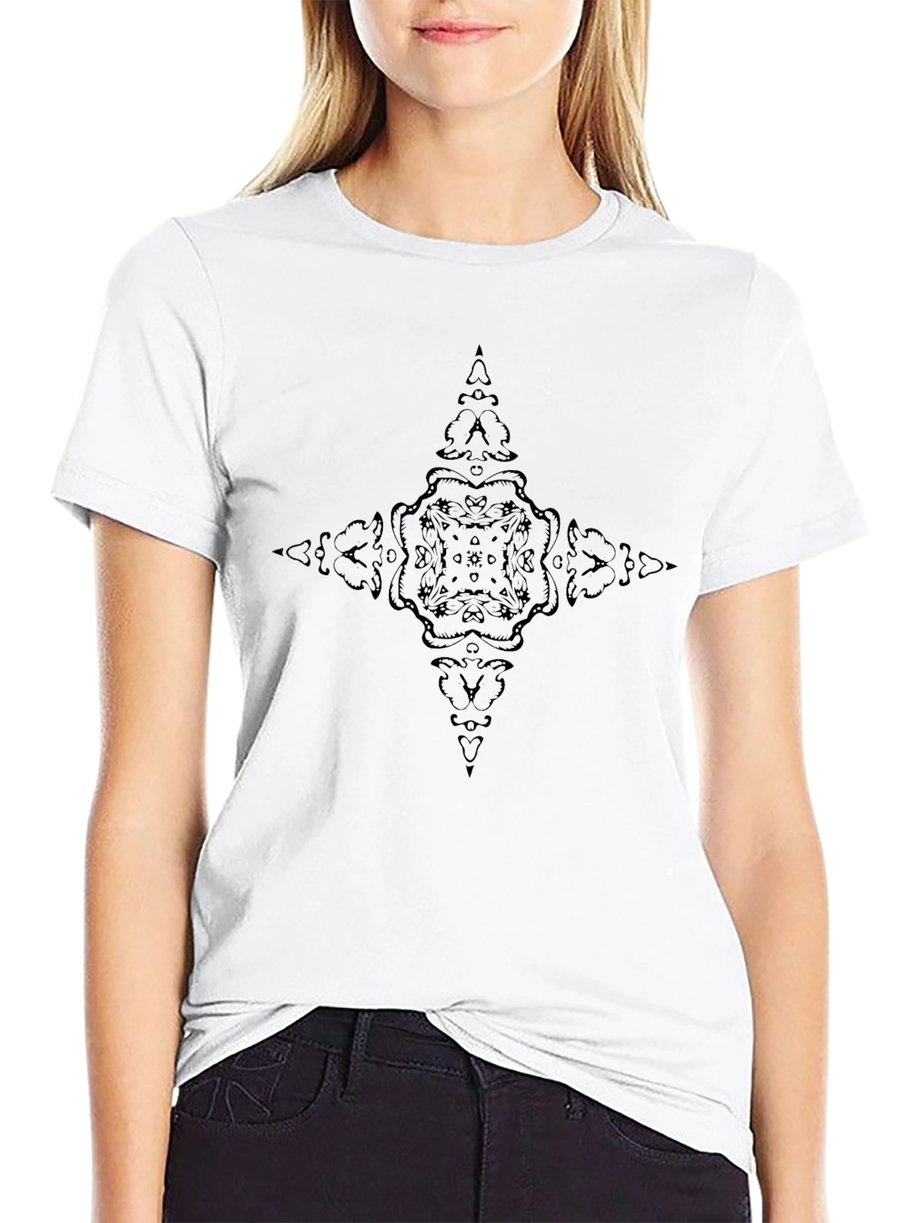 Mens Black T-Shirt with Dark Ornamental Design
