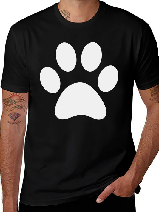Dog Paw Print Graphic Tee - Black Cotton Casual Shirt