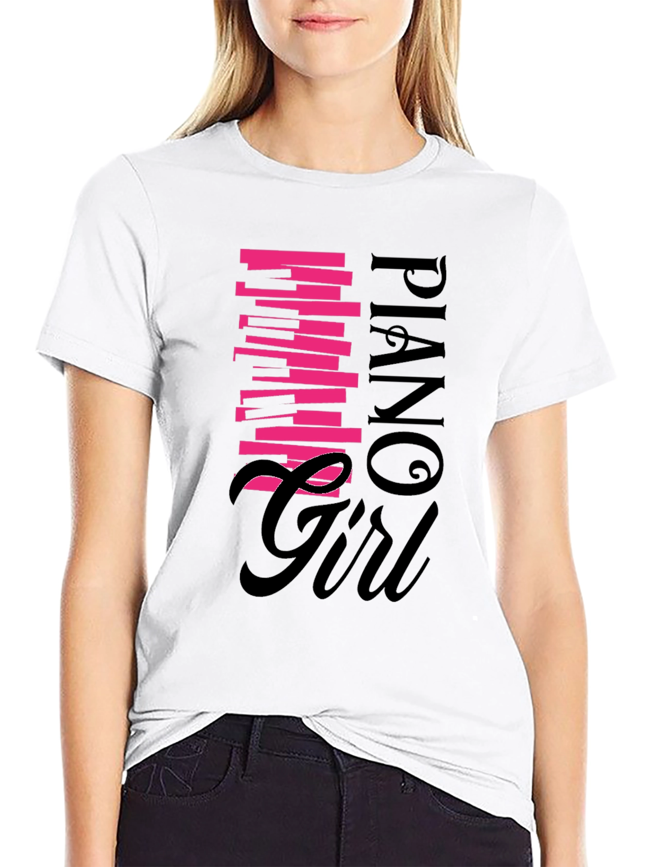 Piano Girl Graphic Tee - Black Unisex Shirt