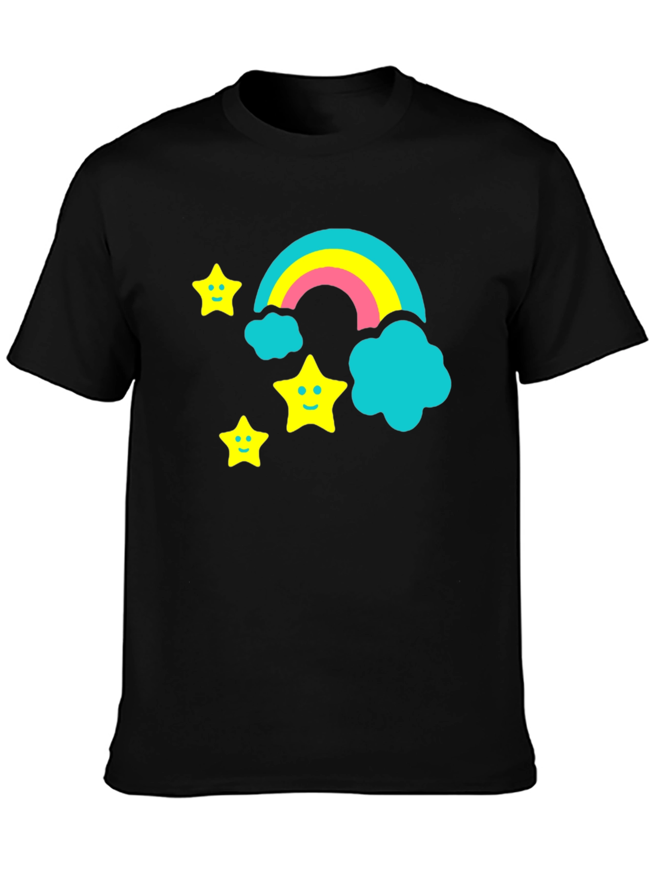 Rainbow & Stars Graphic Tee - Fun Black T-Shirt