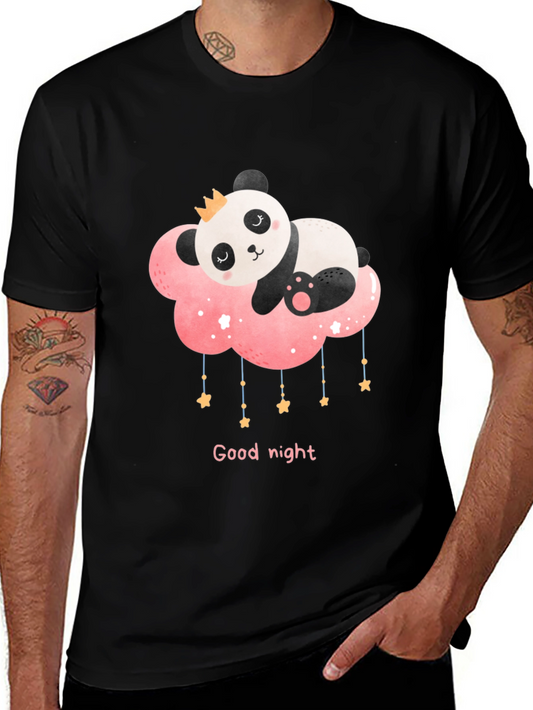 Cute Panda Cloud Good Night Black T-Shirt