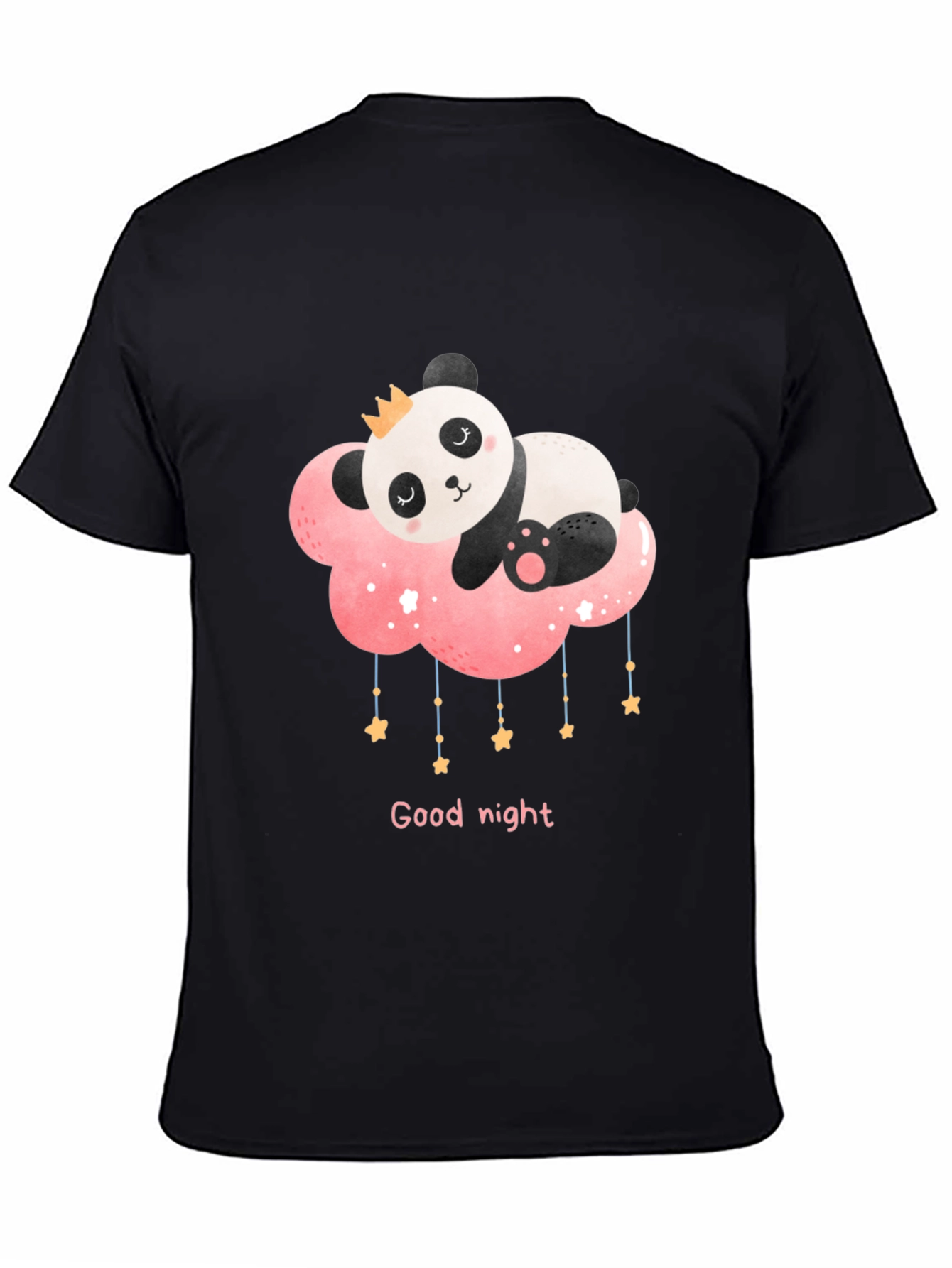 Cute Panda Cloud Good Night Black T-Shirt