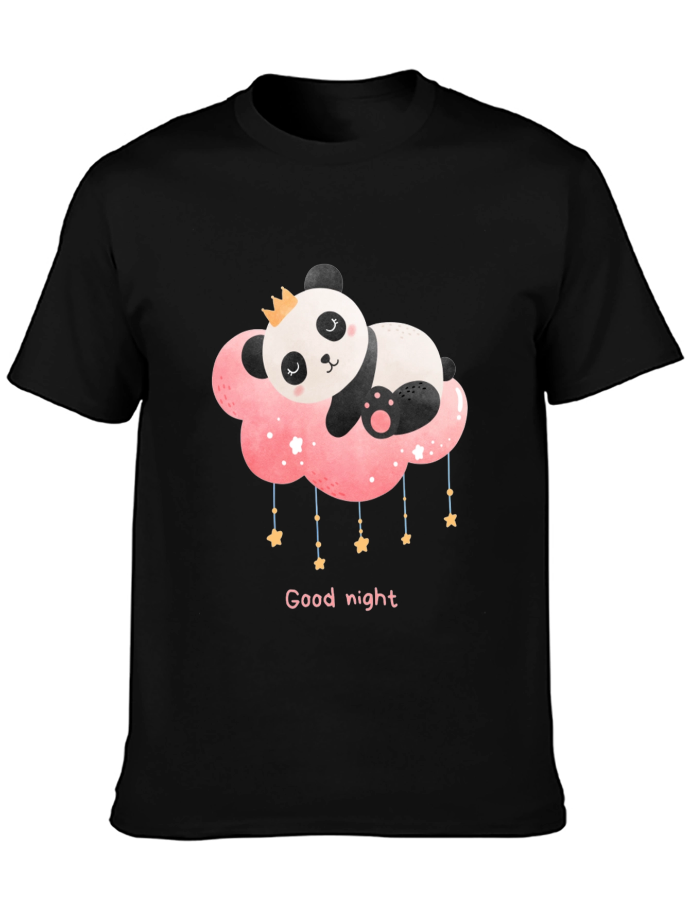 Cute Panda Cloud Good Night Black T-Shirt