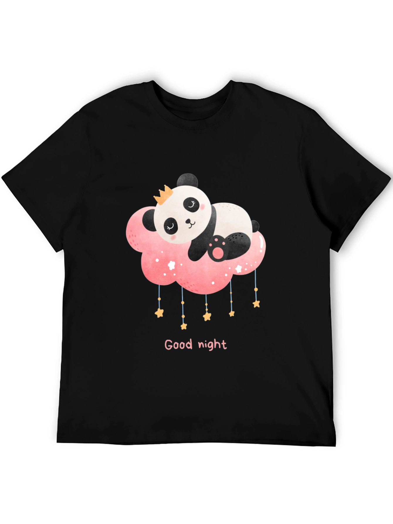Cute Panda Cloud Good Night Black T-Shirt