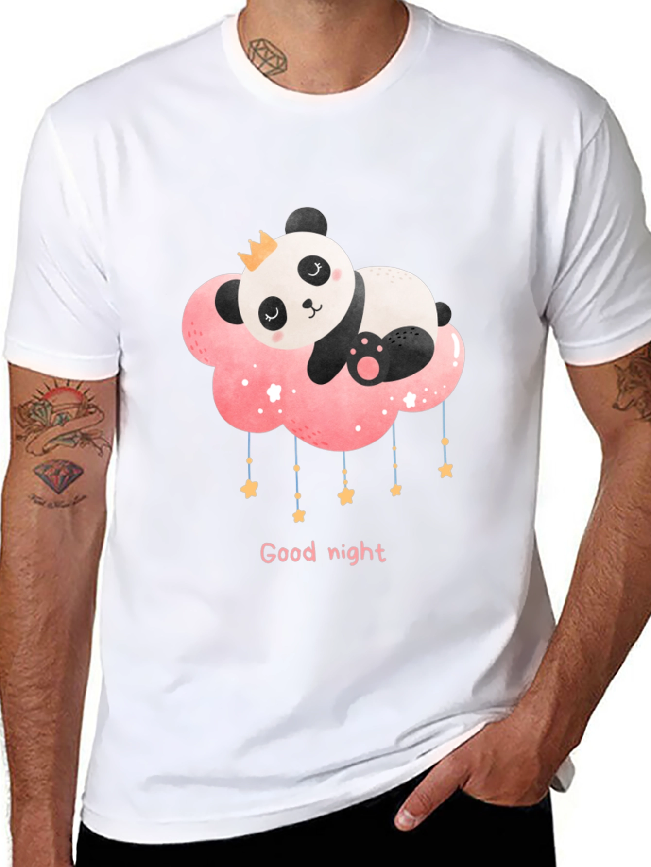 Cute Panda Cloud Good Night Black T-Shirt