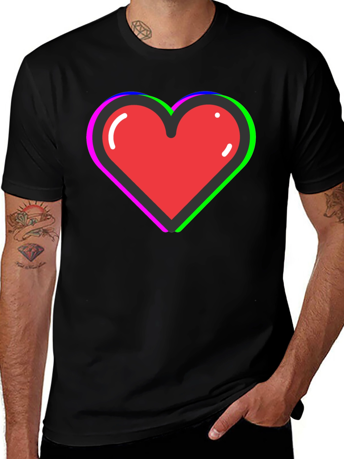 Funky Heart Tee: Black Cotton Blend
