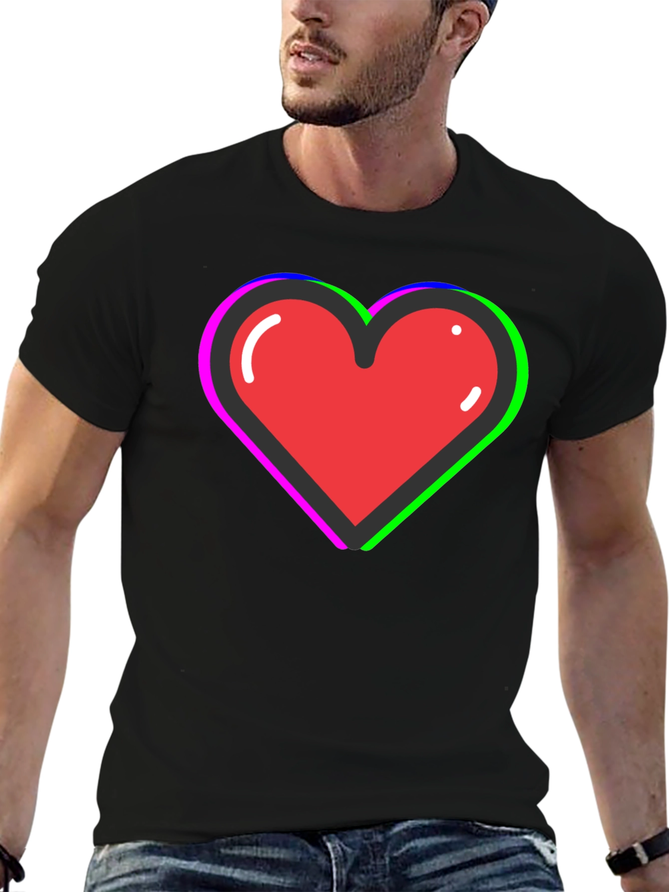 Funky Heart Tee: Black Cotton Blend