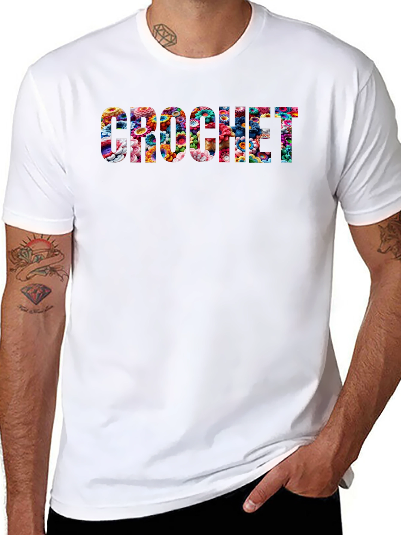 Crochet Floral Filled Graphic Tee - Casual Style