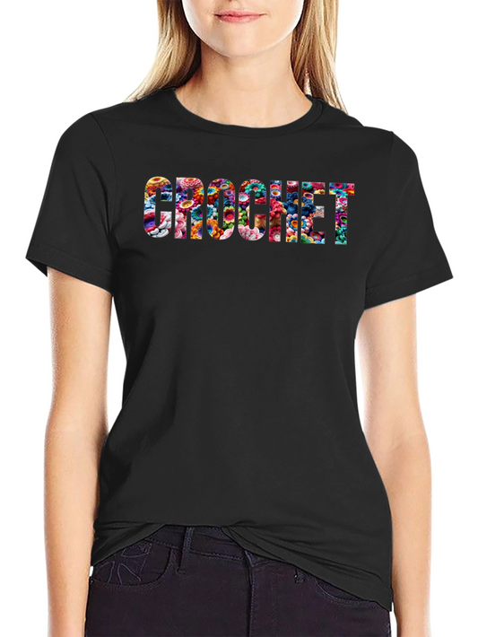 Crochet Floral Filled Graphic Tee - Casual Style