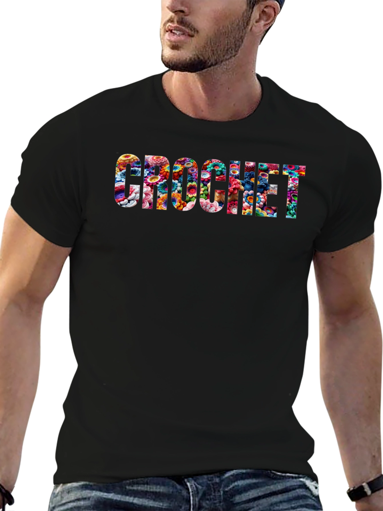 Crochet Floral Filled Graphic Tee - Casual Style