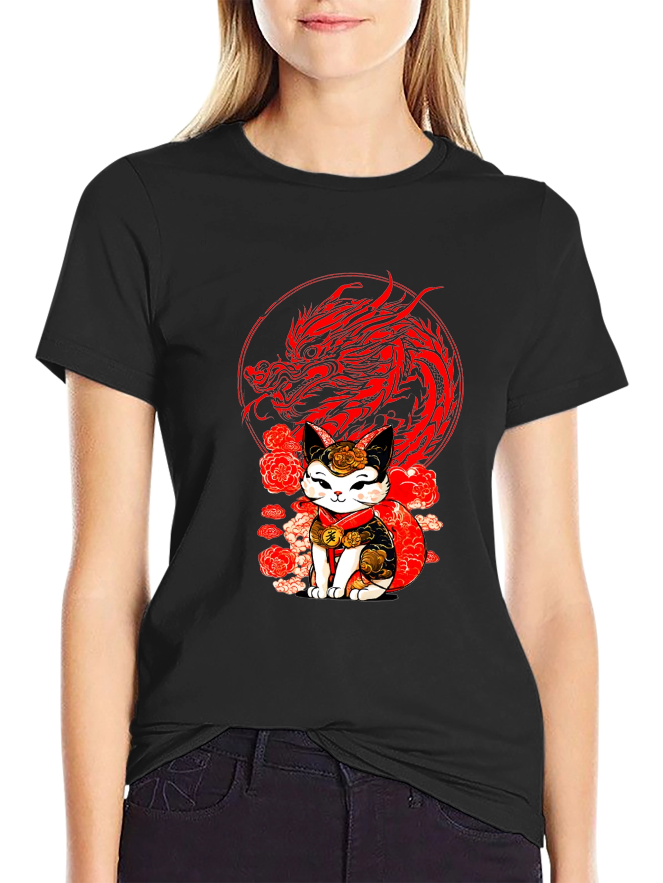 Lucky Cat & Dragon Graphic Tee