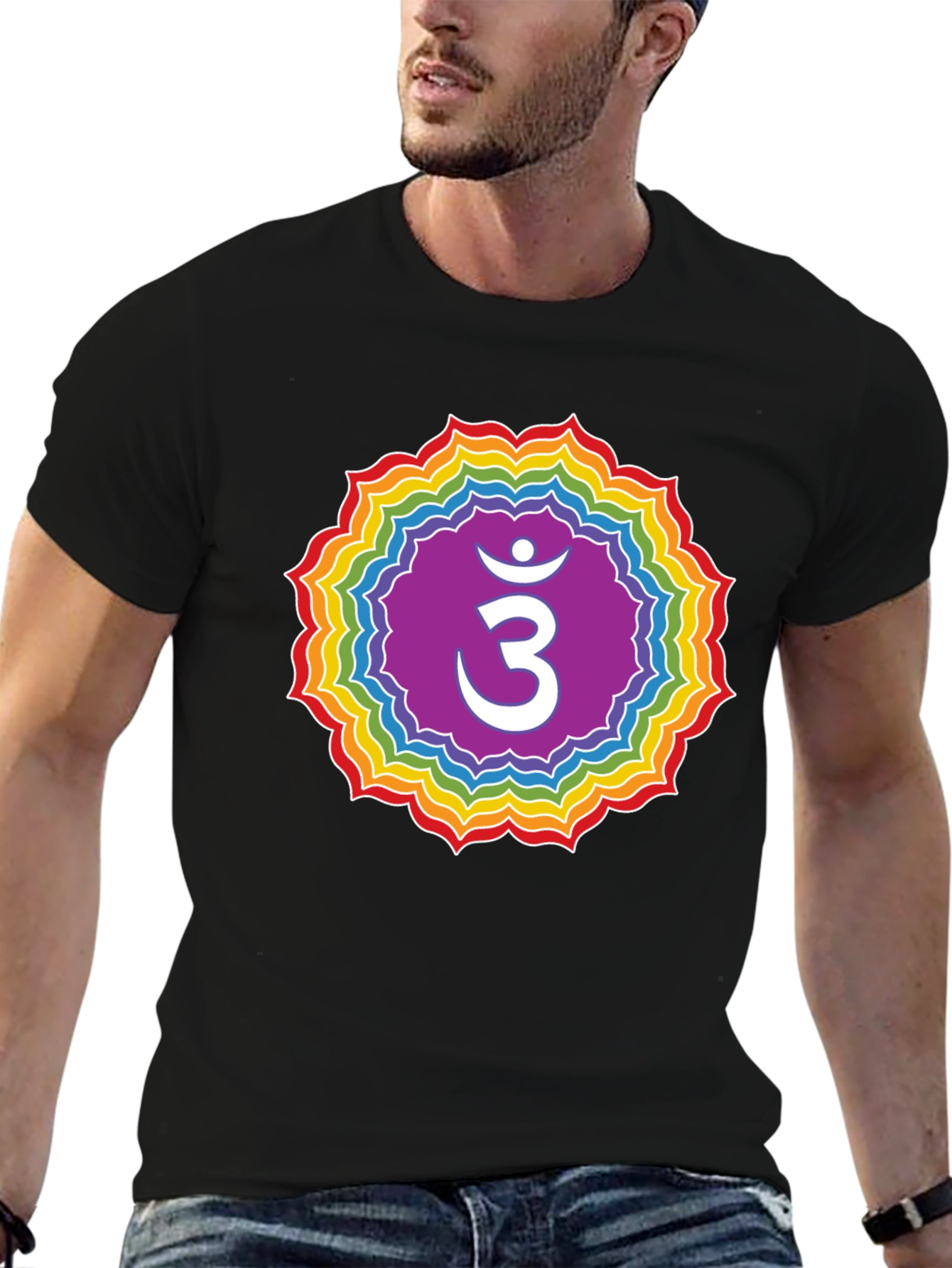 Crown Chakra T-Shirt - Rainbow Om Symbol Tee
