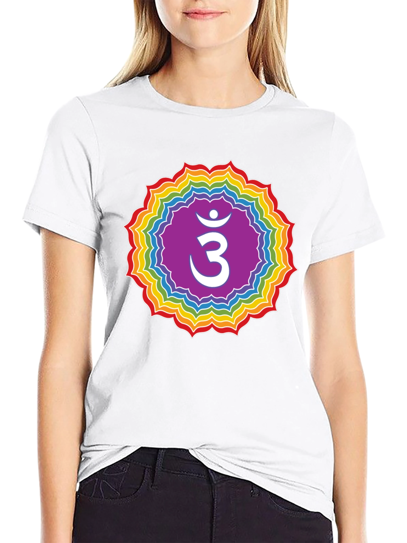 Crown Chakra T-Shirt - Rainbow Om Symbol Tee