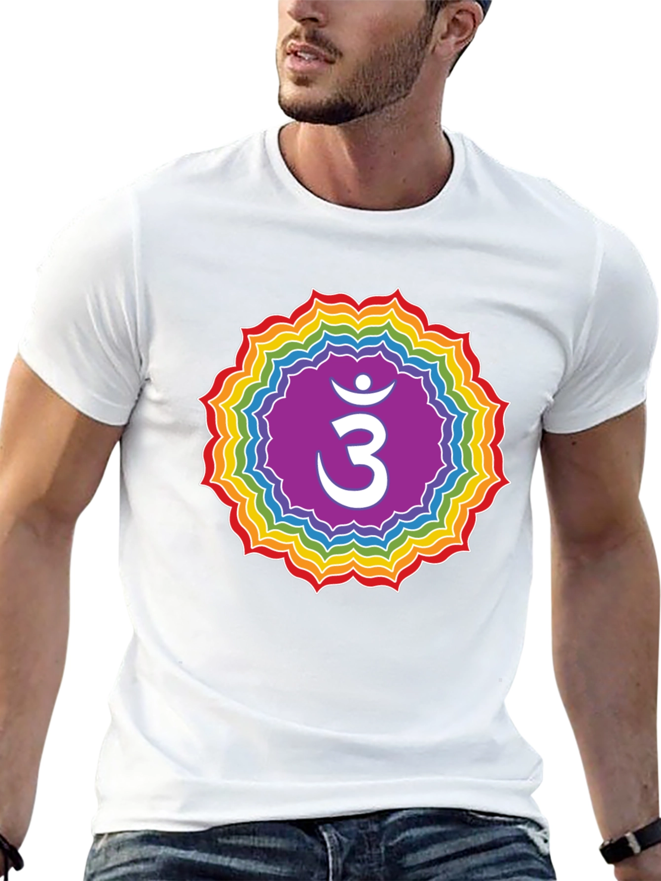 Crown Chakra T-Shirt - Rainbow Om Symbol Tee