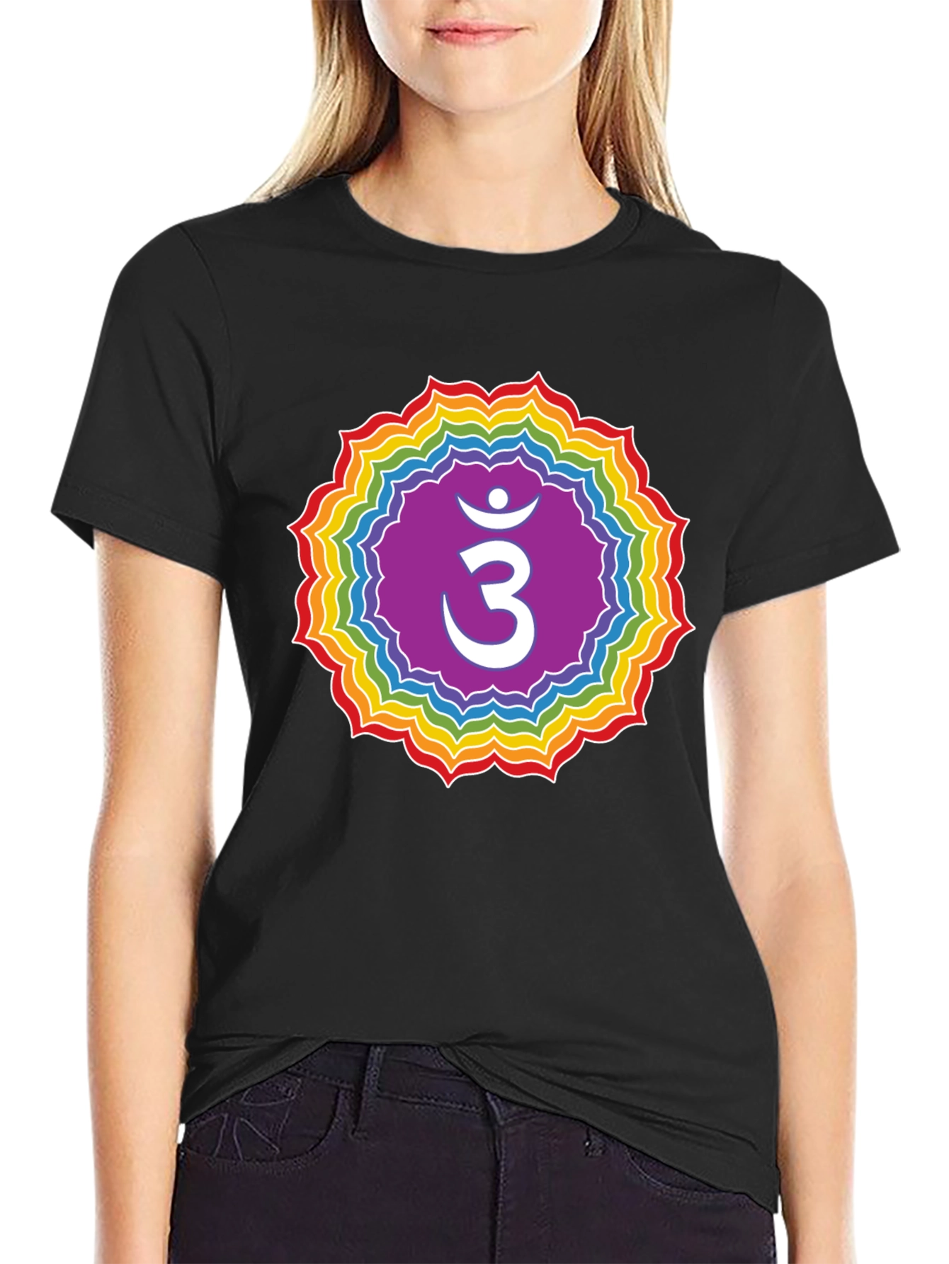 Crown Chakra T-Shirt - Rainbow Om Symbol Tee