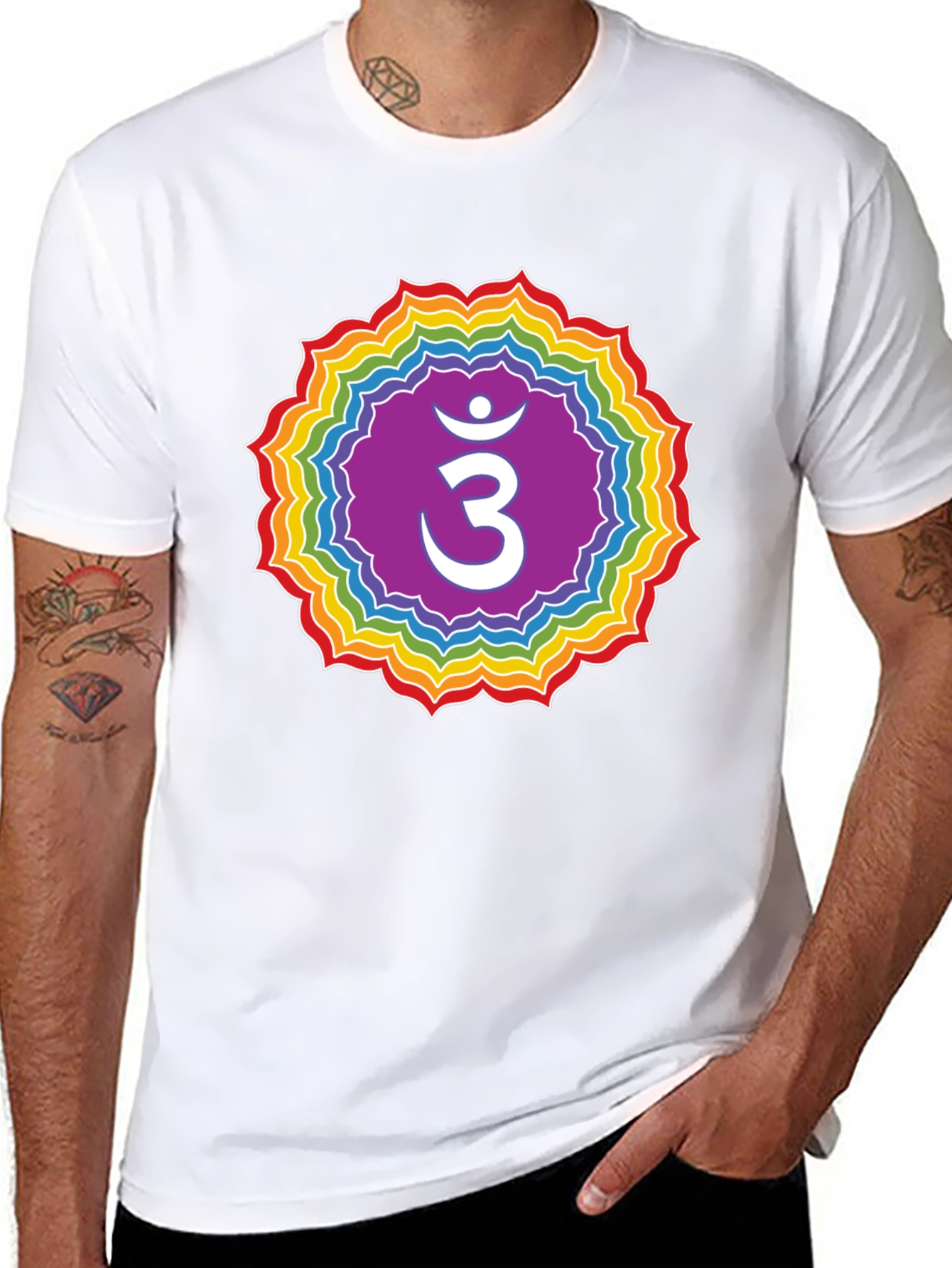 Crown Chakra T-Shirt - Rainbow Om Symbol Tee