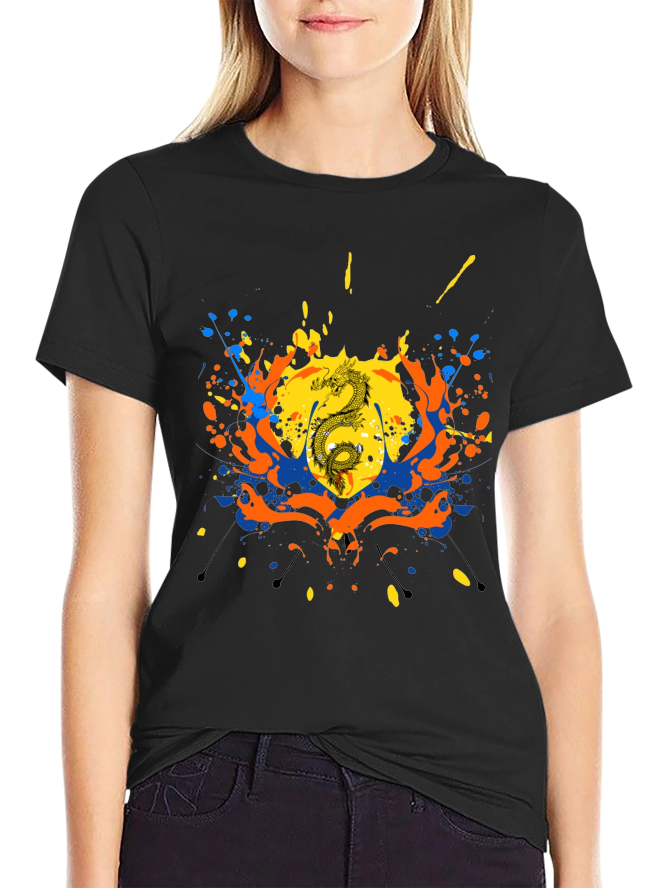 Dragon Splatter Graphic Black T-Shirt