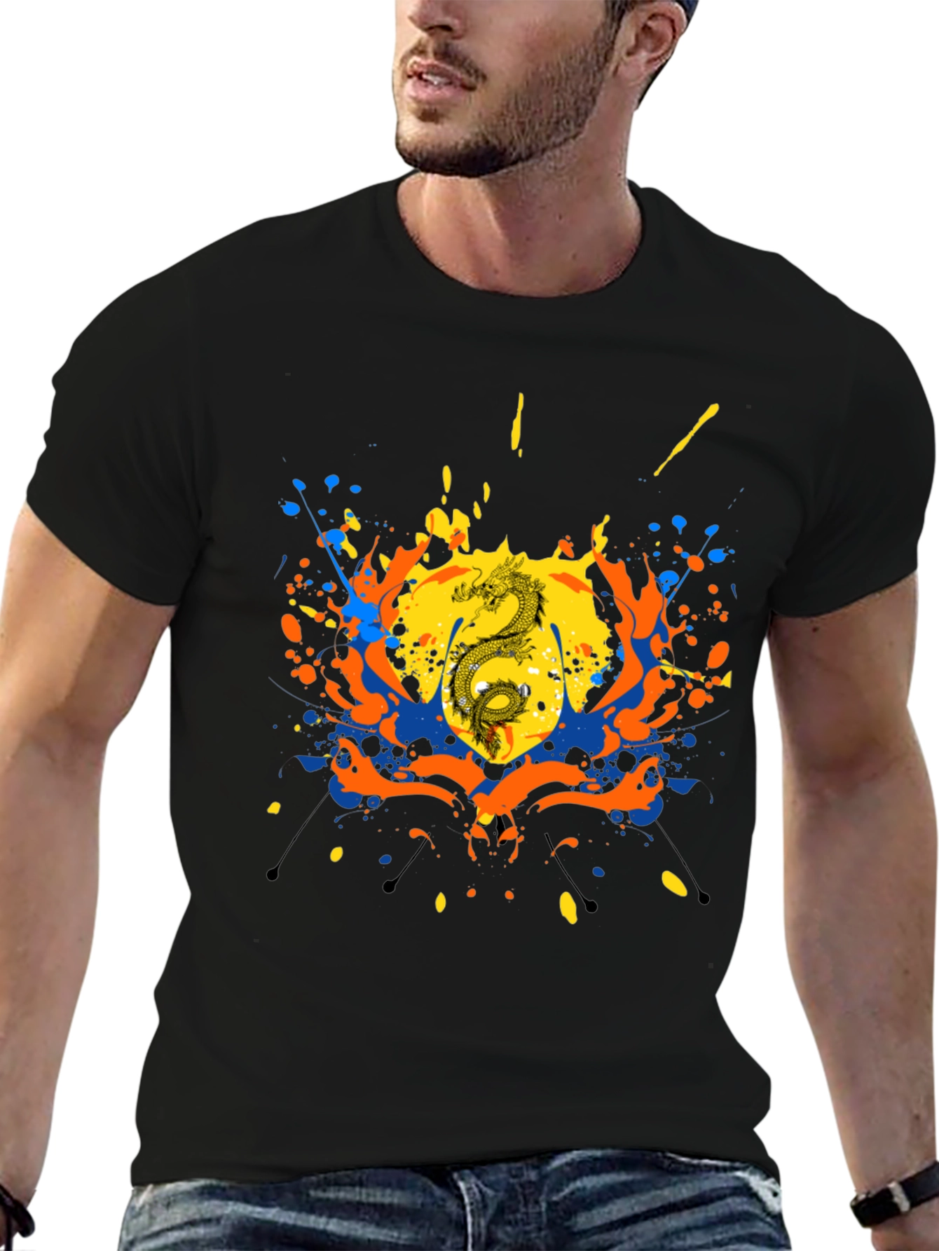 Dragon Splatter Graphic Black T-Shirt