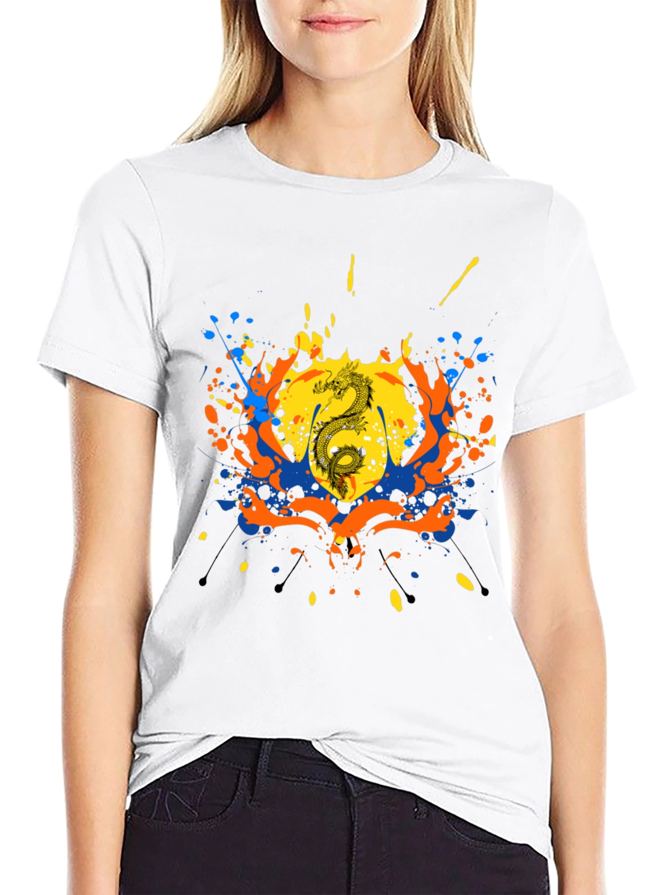 Dragon Splatter Graphic Black T-Shirt
