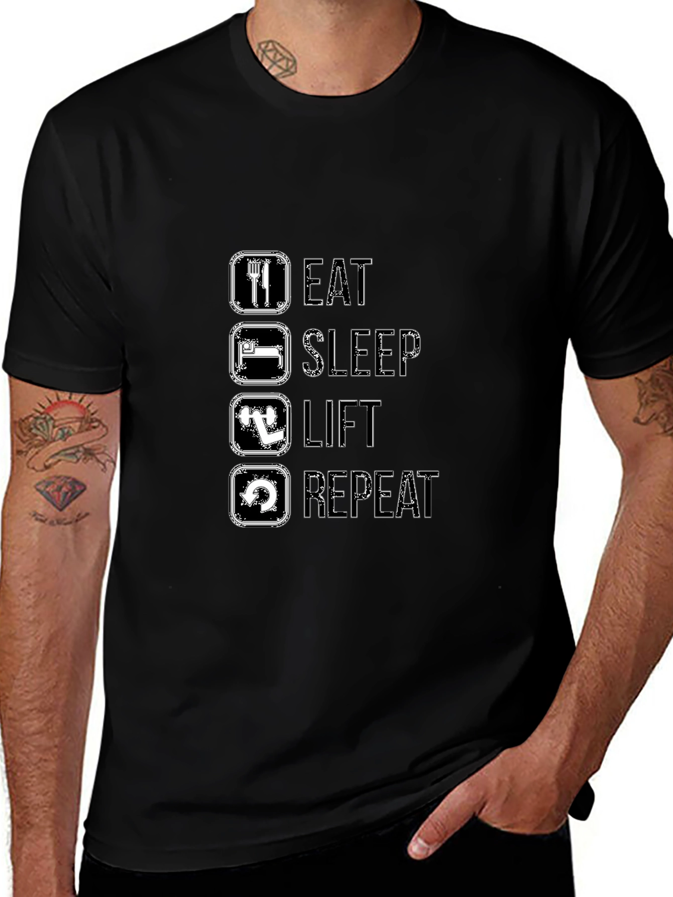 Eat Sleep Lift Repeat Black T-Shirt