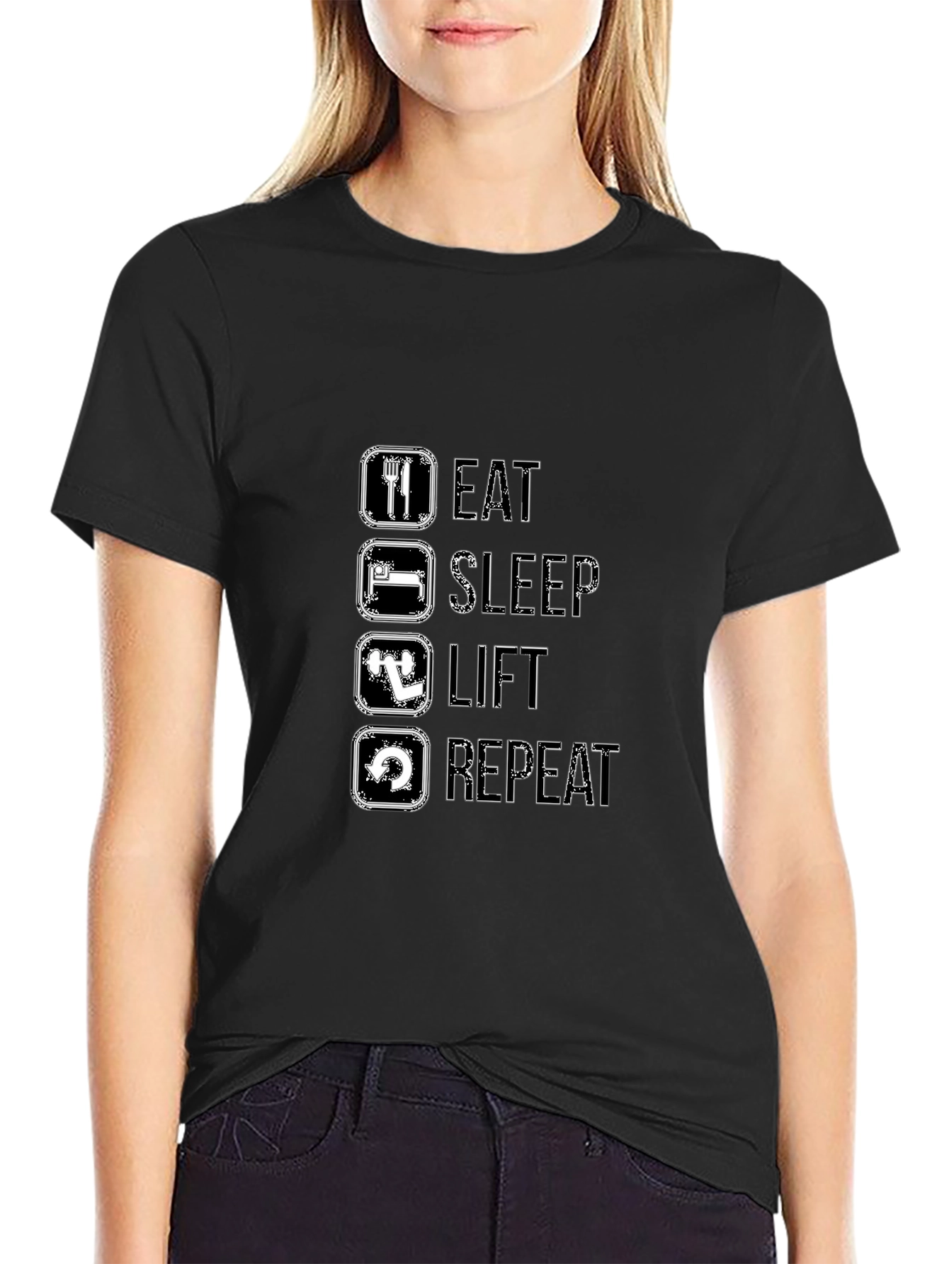Eat Sleep Lift Repeat Black T-Shirt