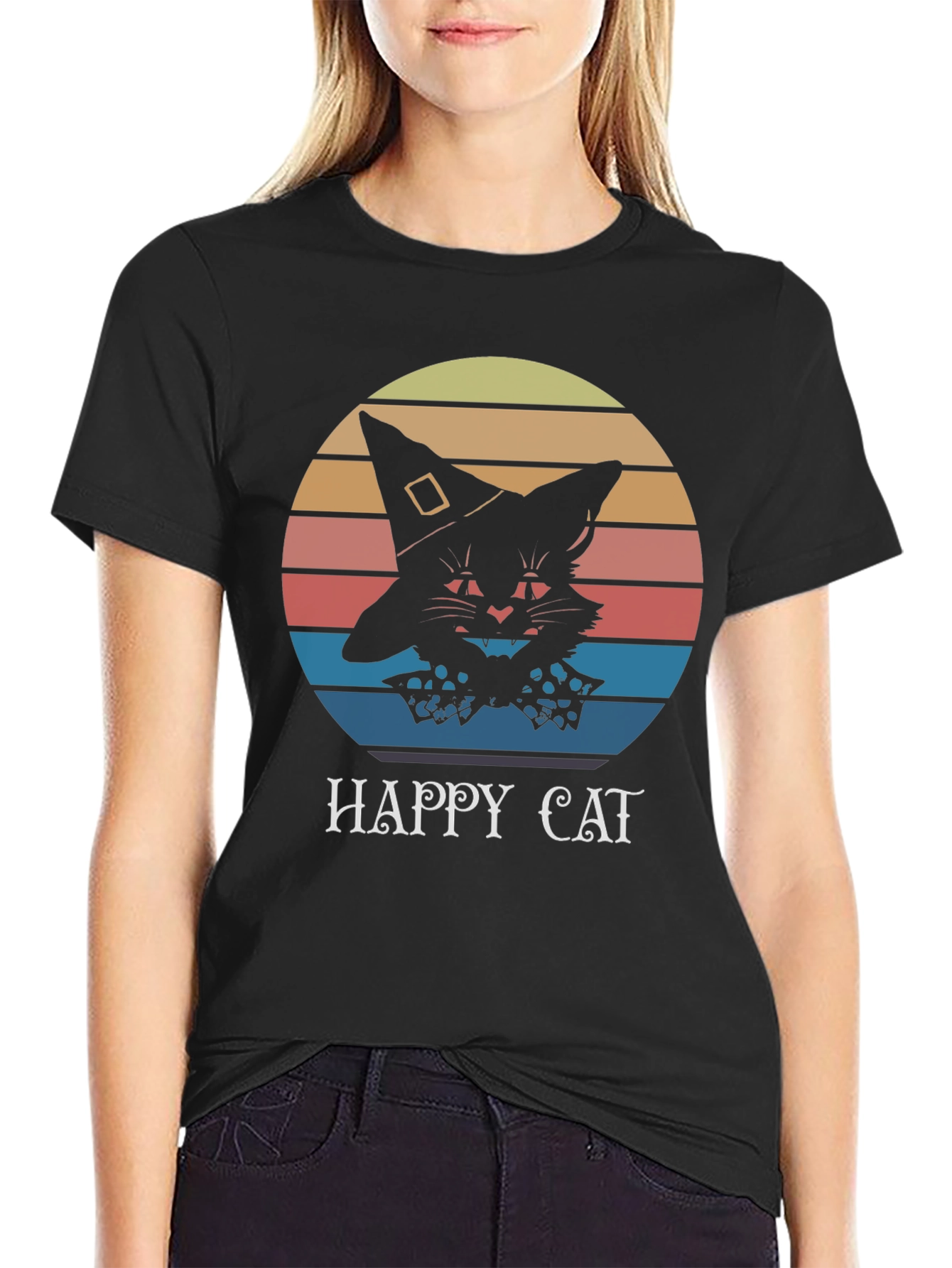 Happy Cat Halloween T-Shirt - Witch Hat