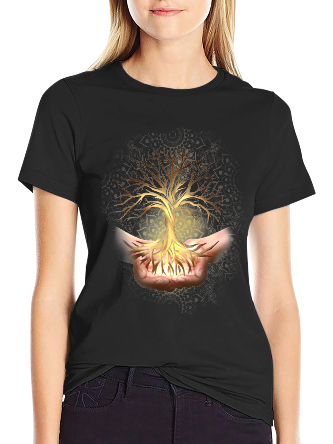 Tree of Life Graphic Tee - Black Cotton Shirt