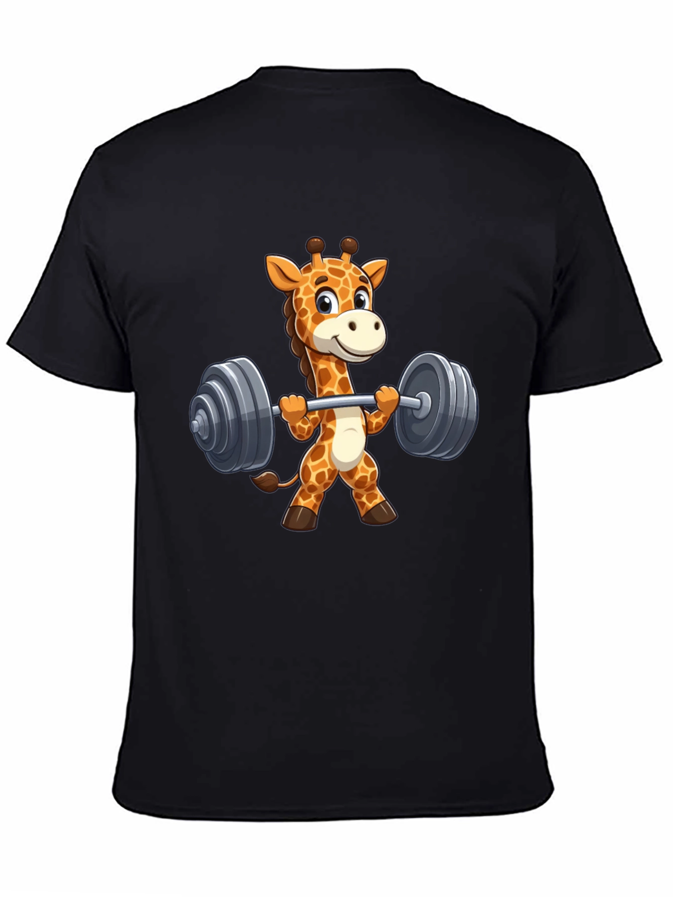 Giraffe Lifting Weights Graphic T-Shirt - Black