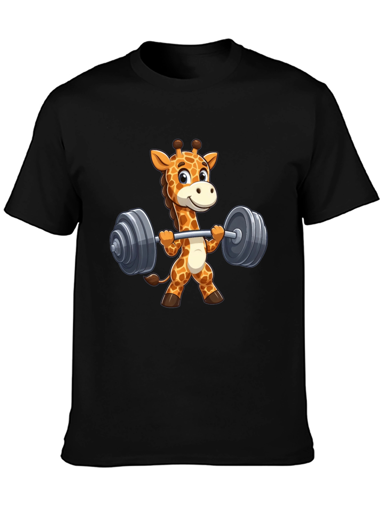 Giraffe Lifting Weights Graphic T-Shirt - Black