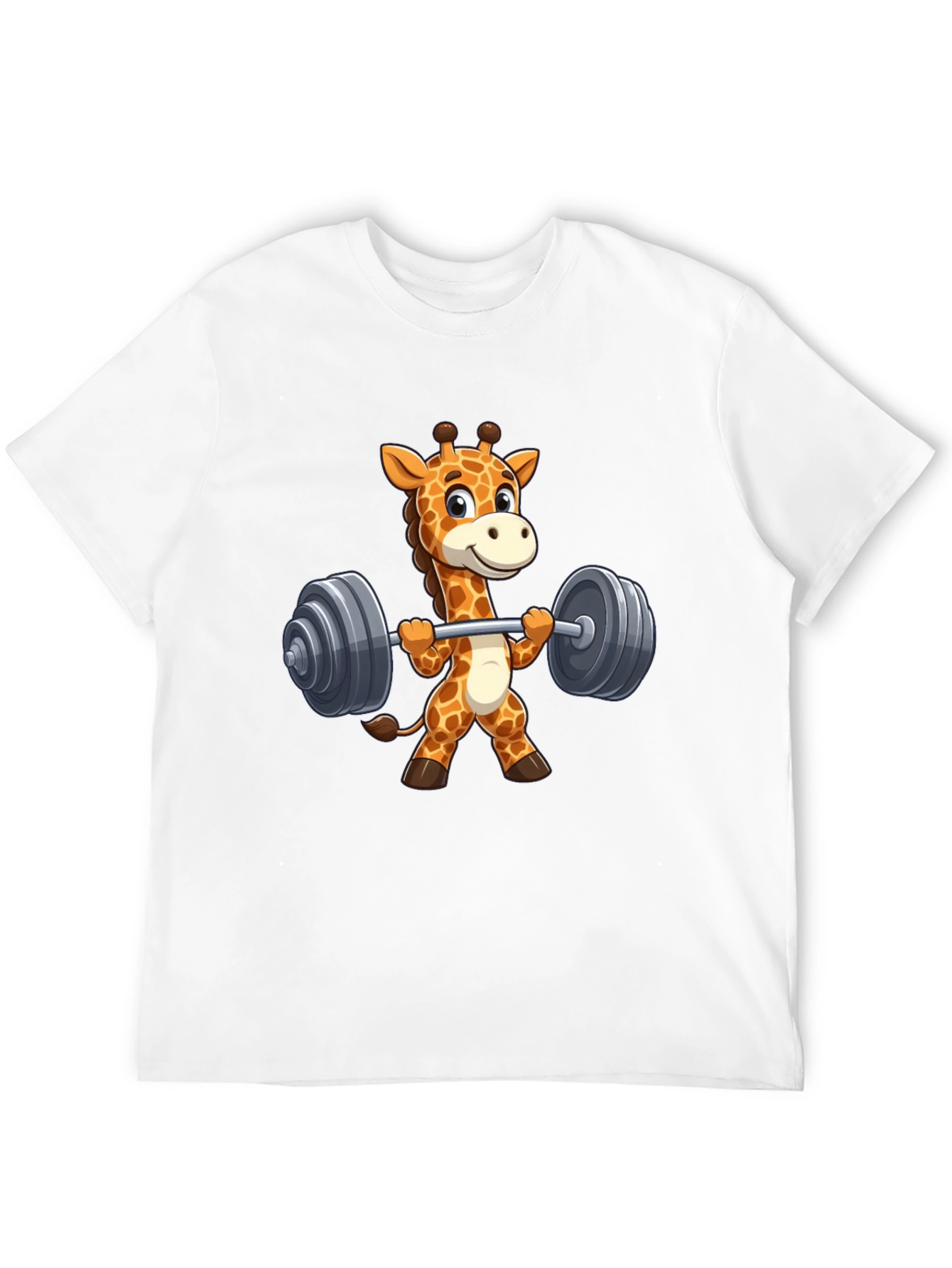 Giraffe Lifting Weights Graphic T-Shirt - Black