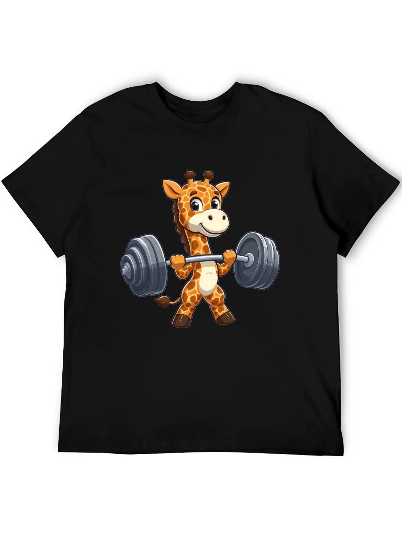 Giraffe Lifting Weights Graphic T-Shirt - Black