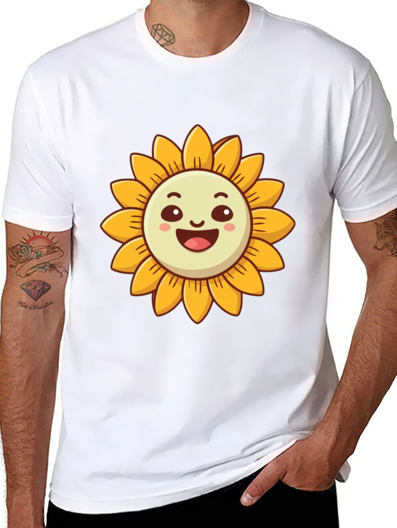 Cheerful Sunflower Graphic Tee - Black
