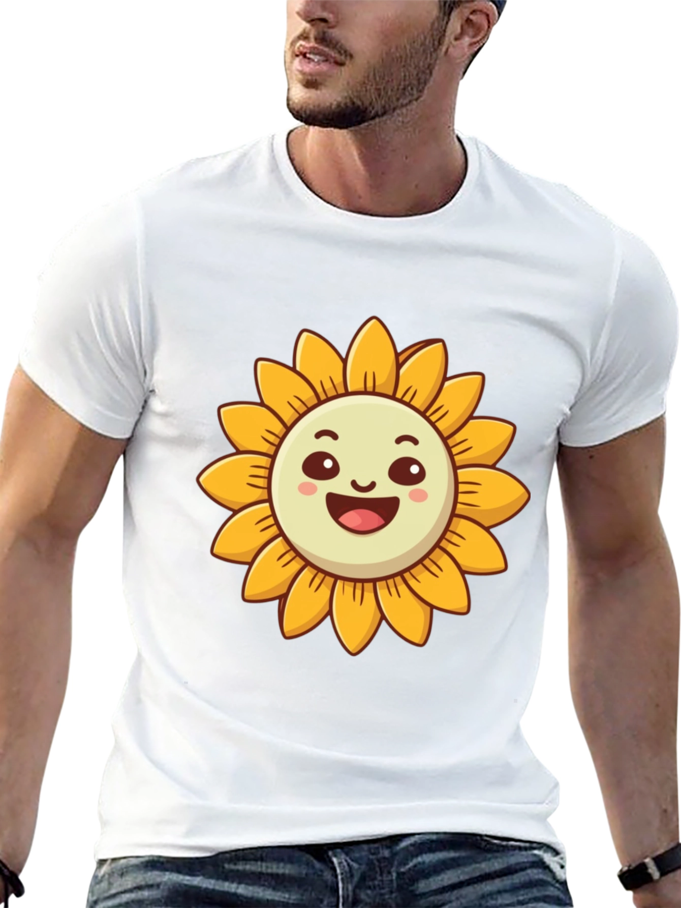 Cheerful Sunflower Graphic Tee - Black