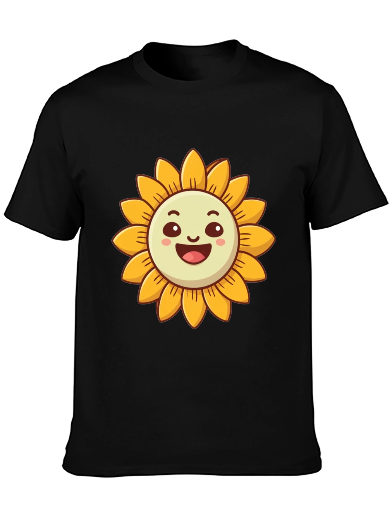 Cheerful Sunflower Graphic Tee - Black