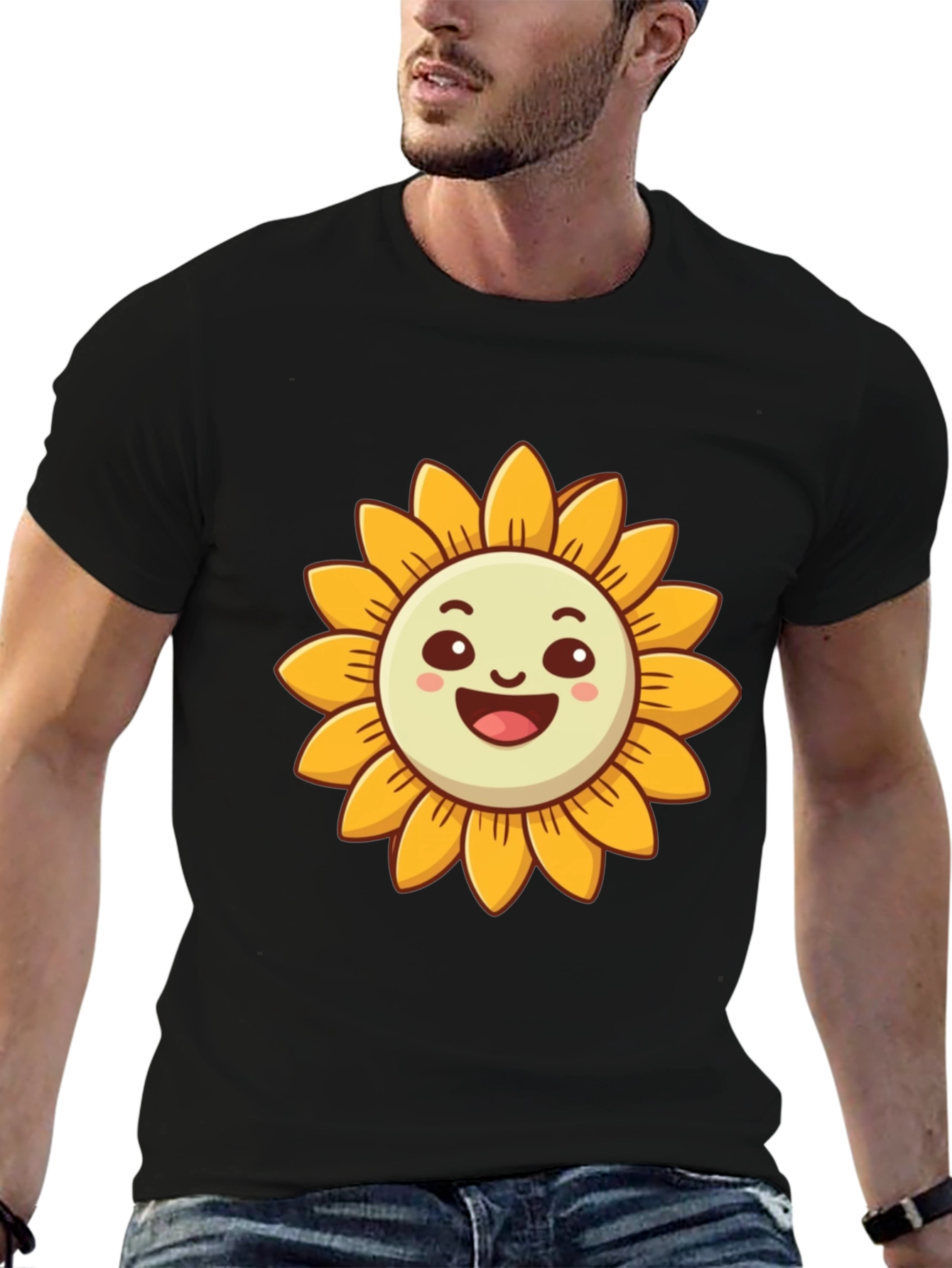 Cheerful Sunflower Graphic Tee - Black