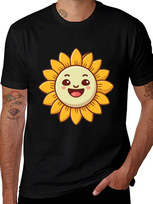 Cheerful Sunflower Graphic Tee - Black