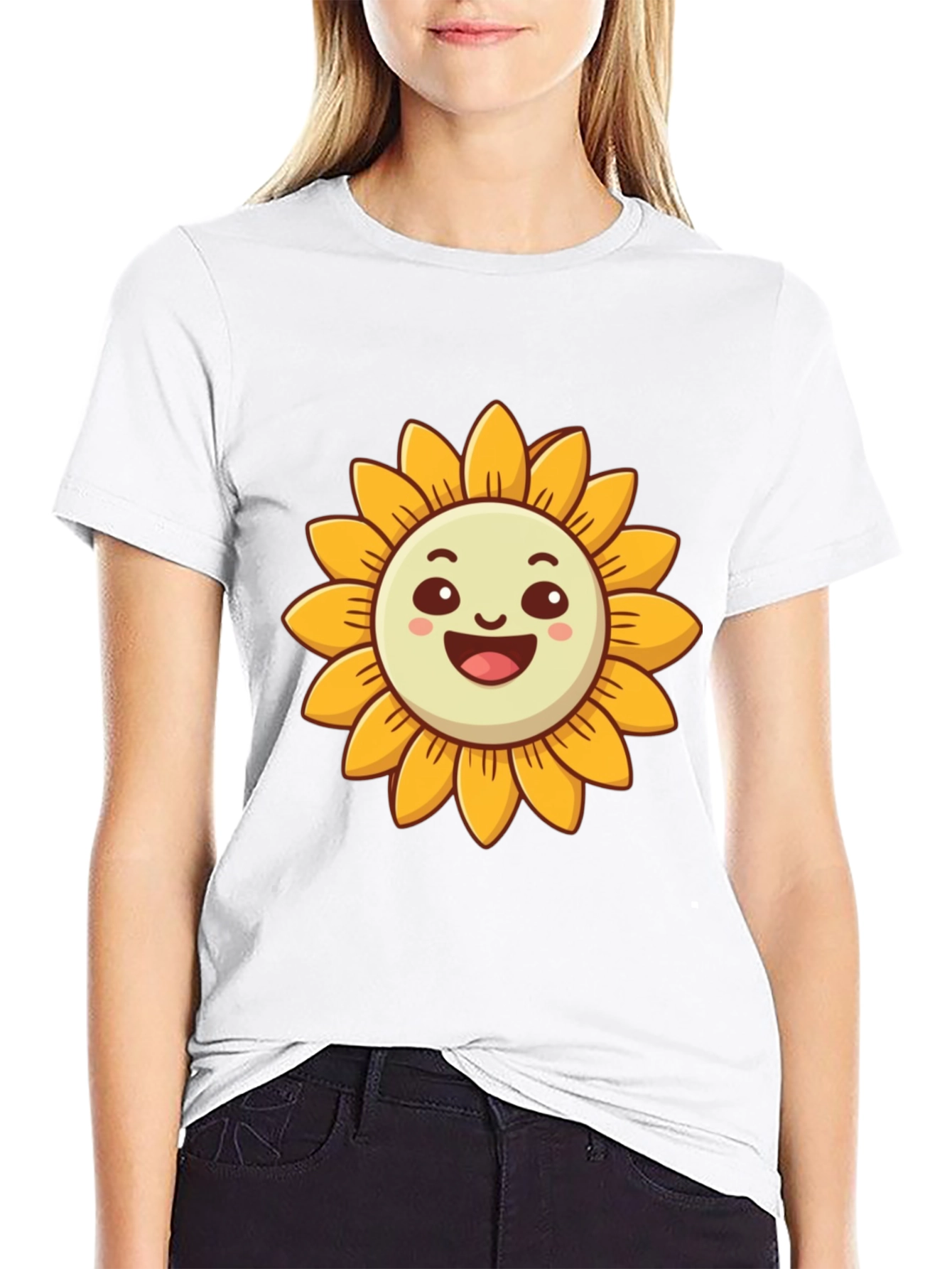Cheerful Sunflower Graphic Tee - Black