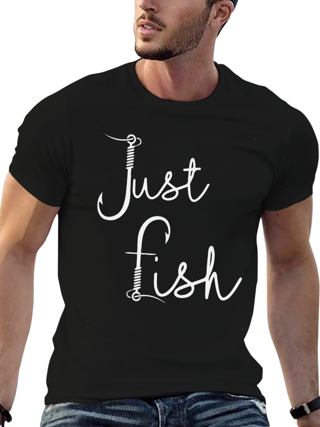 Just Fish Tee - Fishing Hook Design T-Shirt